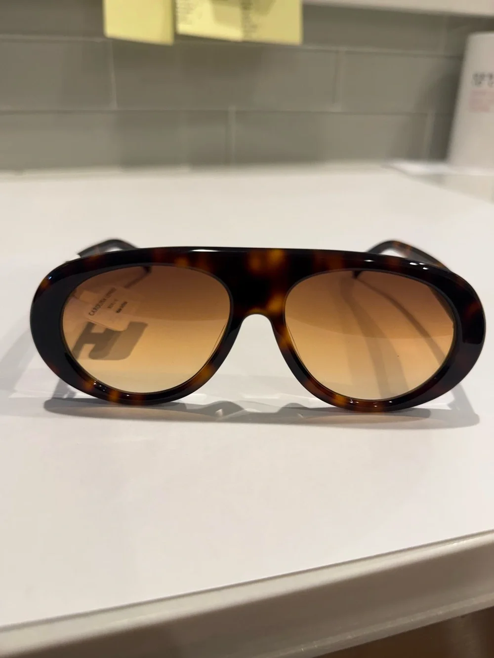 NEW Carolina Lemke Brown Oversized Gloss Demi Sunglasses Boho Celeb Style